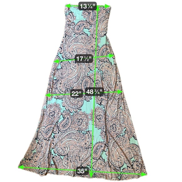 The Limited Pink Soft Sage Strapless Maxi Dress – Paisley Print Size Small - Picture 15 of 15